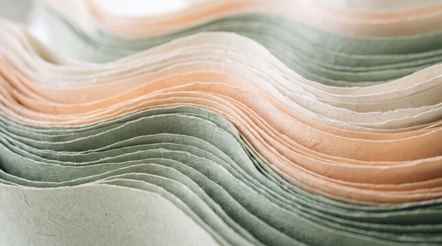 Abstract background featuring soft flowing layers of pastel colored paper sheets.