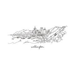 Fototapeta premium Wellington city skyline continuous line art vector illustration