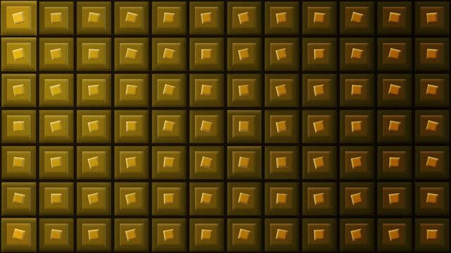 A detailed pixel art sprite sheet featuring various golden square icons