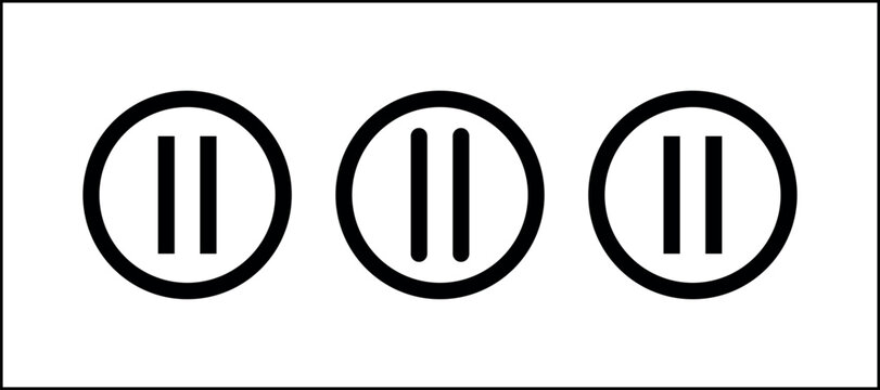 A high-quality minimalist graphic illustration of three pause button symbols arranged horizontally. The clean black lines on a white background make these icons perfect for media players video.