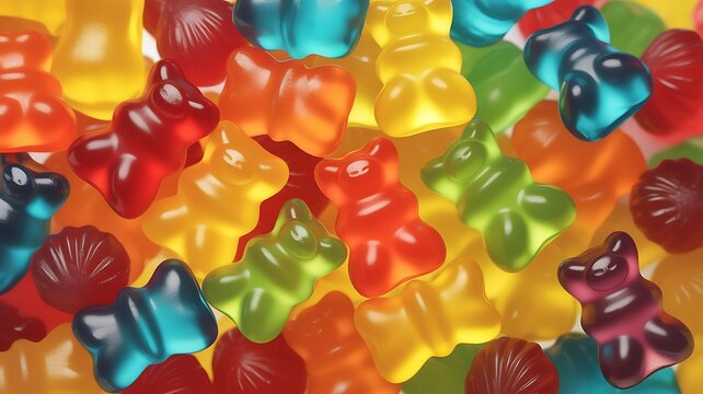 Rainbow colored gummy candies displayed on transparent background 