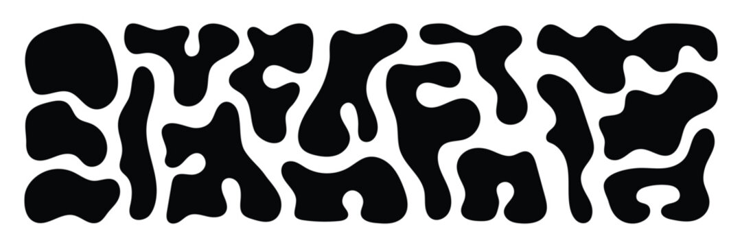 Organic fluid irregular blob shapes for modern creative design projects. Abstract blotch, inkblot and pebble silhouettes. Random amorphous amoeba fluid silhouette collection.  
