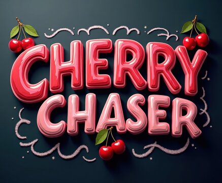 Vibrant Cherry Chaser Text with Fresh Fruit and Decorative Elements