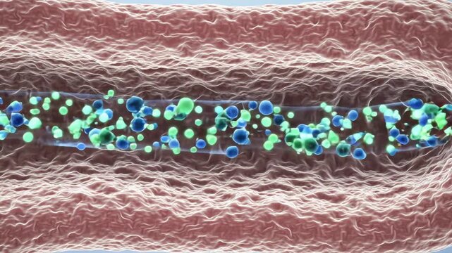 Kidney tubule with small water and molecular particles slowly flowing through the lumen