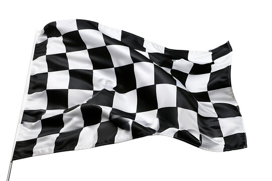 Checkered racing flag waving isolated on white background