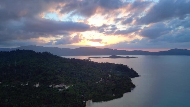 Port Barton Beach sunset tropical landscape. Perfect aerial view drone