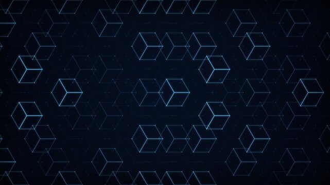Abstract geometric pattern composed of repeating white wireframe cubes