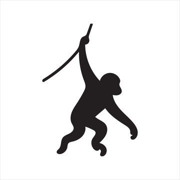 Silhouette monkey hanging on liana black vector illustration