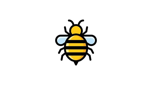 Minimalist honey bee icon, flat vector bumblebee illustration with yellow and black stripes, simple insect graphic for nature branding