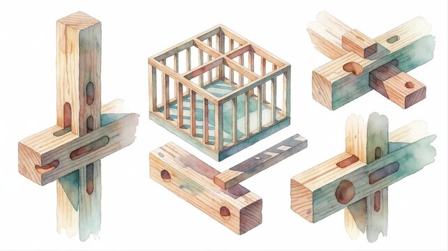 Wooden Construction Blocks and Connecting Pieces for Kids, Toys and Educational Play