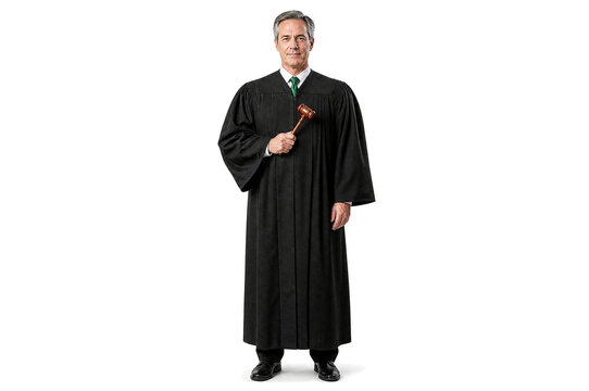  Classic Judge Celebrating Verdict Green Tie Gavel Isolated White Background