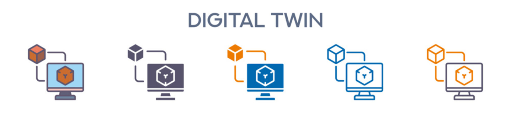 Digital Twin Element For Design Graphic - Multi Styles. Vector Illustration Of Two Colored And Black. Multiple Icons Designs Can Be Used For Mobile, Ui, Web 