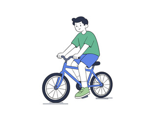 Fototapeta premium Boy Riding Bike On Street Flat Illustration