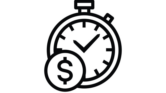 Stopwatch with dollar sign icon representing efficient financial management and timely investment strategies for business success