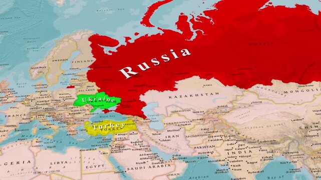 Russia Ukraine Turkey Map Countries Labeled Region Animation