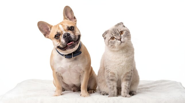Synchronized Head Tilt of Dog and Cat Looking at Camera