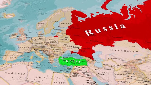 Russia And Turkey Countries Map Black Sea Region Animation