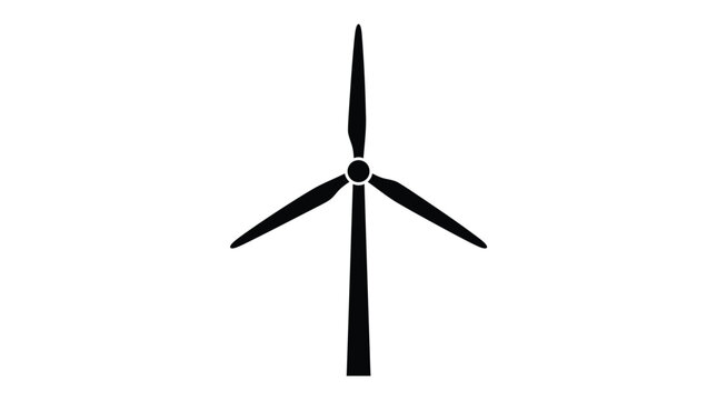 Black windmill silhouette icon featuring sharp clean lines for modern renewable energy and sustainability concept design