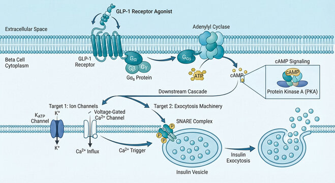 GLP-1 Receptor Agonist Binding Mechanism Molecular Illustration