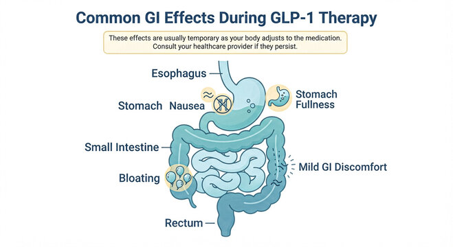GLP-1 Side Effects Digestive Tract Patient Education Illustration