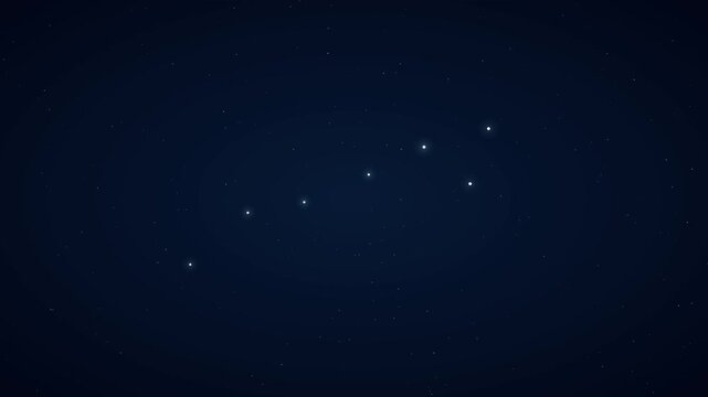 Aries constellation forming from glowing stars against a clear dark night sky, with illuminated connecting lines creating a celestial zodiac animation for astronomy, astrology, horoscope, and space-th