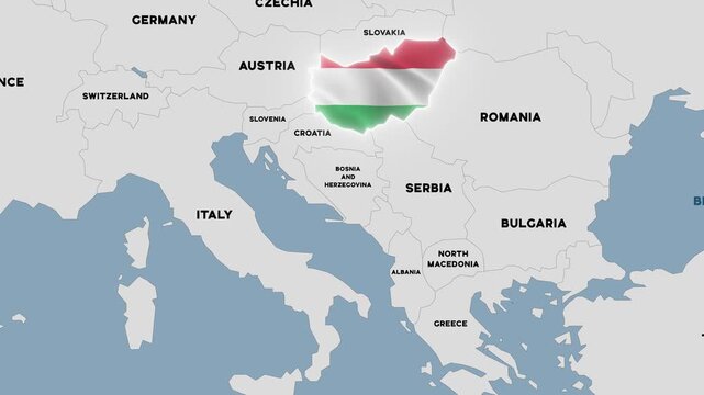 4K animation of a map of Hungary filled with the colors of the Hungarian national flag