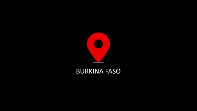 Burkina faso map location pin animation travel, tourism, and geography motion west africa