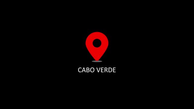 Cabo verde location pin animation on black background, travel destination map marker cape verde
