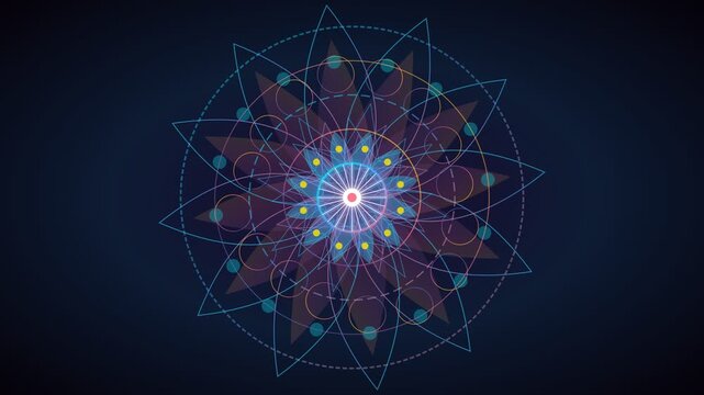 Abstract circular pixelated mandala pattern on a deep dark charcoal background