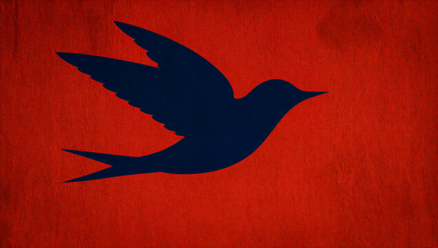 Swallow bird on red background. Symbol of love, loyalty, hope, freedom, safety and safe return home. Vivid, bright sign or flag. National bird of Estonia country. Space for design
