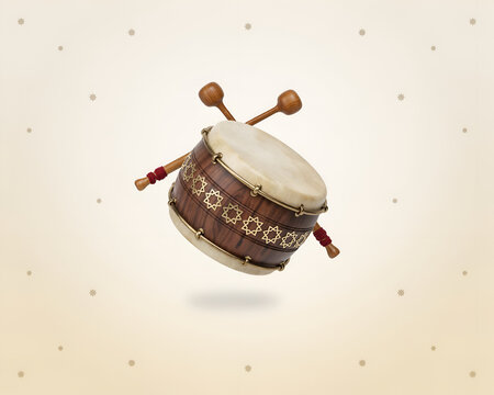 Ramadan drum with sticks during celebration with warm lighting and celebratory concept and detailed style