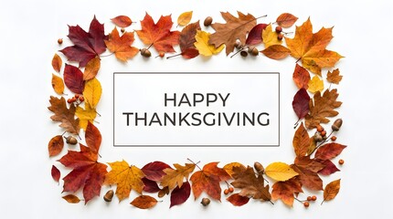 Fototapeta premium Autumn leaves create a festive frame around a blank space for thanksgiving greetings
