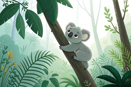 Cute koala sitting on a tree branch in forest