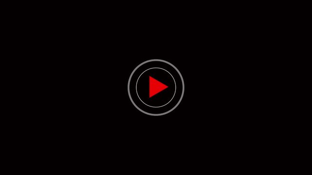 Minimalist white video play button icon on a black background, alpha channel. play button symbol inside cyan circle.