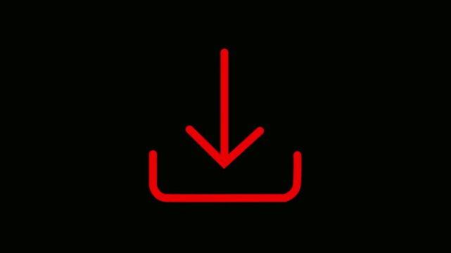 Download icon animation - Essential basic icon motion design. A rad arrow pointing downward blinks repeatedly into a tray, symbolizing an active download process or ... 