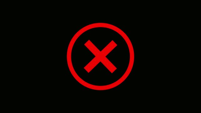 Animated wrong mark red icon appearing Clean and simple 'delete' icon animation failed progress status indicator, rejected cancel symbol UI UX motion graphic element for video.