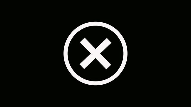 Animated wrong mark white icon appearing Clean and simple 'delete' icon animation failed progress status indicator, rejected cancel symbol UI UX motion graphic element for video.