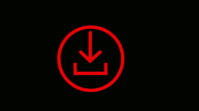 Download icon animation isolated on black background, downloading icon in circle rad arrow animated. rad download icon technology interface graphic on black .