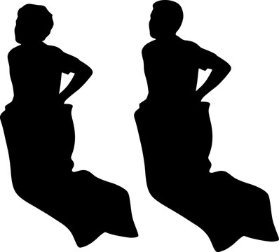 Silhouette of Two People Participating in a Traditional Sack Race Competition Vector Illustration
