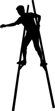 Silhouette of Person Walking on High Bamboo Stilts Vector Illustration for Traditional Game and Performance