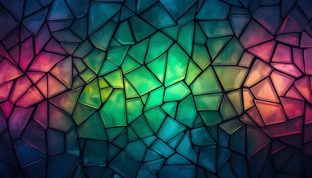 Abstract Colorful Stained Glass Window Mosaic Background with Geometric Pattern and Decorative Light Texture Wallpaper Design