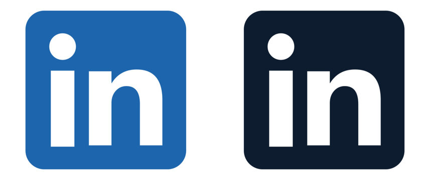 LinkedIn logo icon set vector, two LinkedIn in lettermark symbols in blue and dark navy rounded square styles, professional networking branding and social media platform identity collection