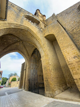 Ribbed Gothic vault and arch of a church porch entrance, Gers, Mirande, France