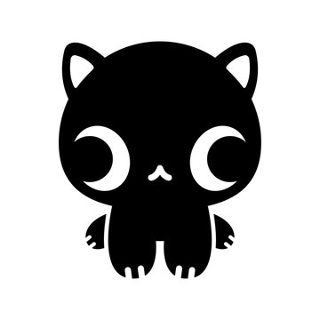 Funny sitting cat illustration. Vector hand drawn cute derpy silly cross eyed kitten