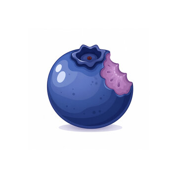 Bitten Blueberry Fruit Icon, Cute Cartoon Vector Illustration
