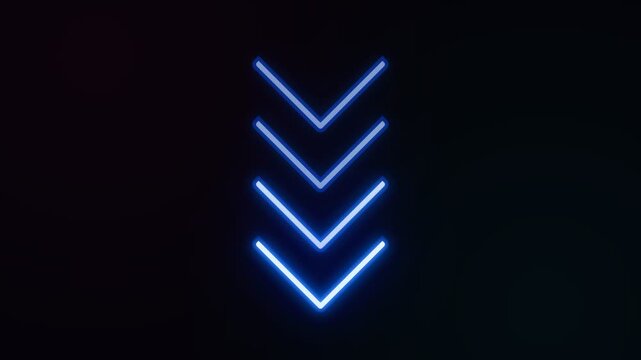 A sequence of four glowing blue neon arrows points downward to indicate direction or navigation paths for web users seeking to scroll further through the content displayed within this dark