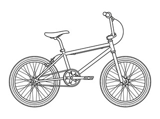 Fototapeta premium Detailed line art illustration of a BMX bicycle, showcasing its frame, wheels, handlebars, and pedals.