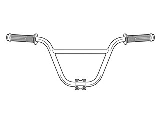 Fototapeta premium Line art drawing of BMX bicycle handlebars with grips and a stem, viewed from the front on a white background.