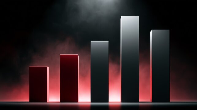 Abstract financial growth visualization with colorful bars against a dramatic dark background, representing data analysis and business success journey