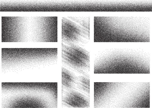 Grainy spray stipple effect bitmap halftone dusty effect texture gradient set corner edge overlays